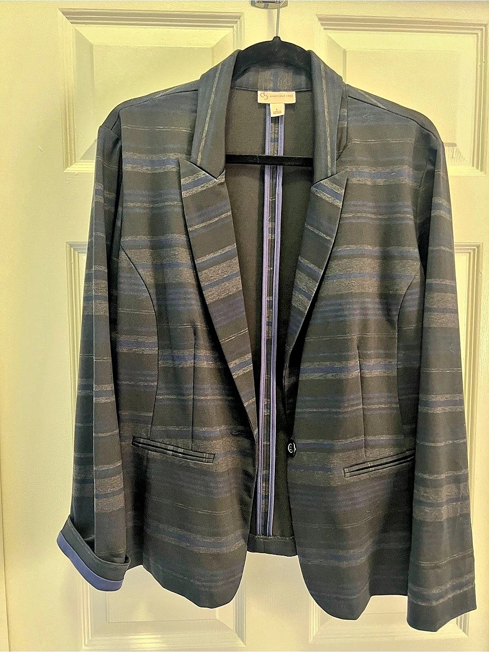 Dressbarn Striped Jacket in Black & Blue Size Large Like New